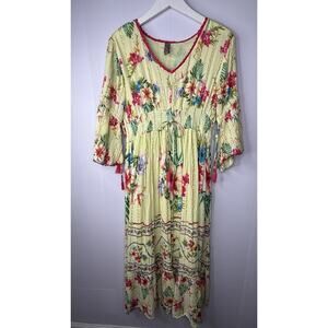 Me 2 Magic Anthropologie Womens Sz XL Yellow Maxi Dress Floral Tropical Boho
